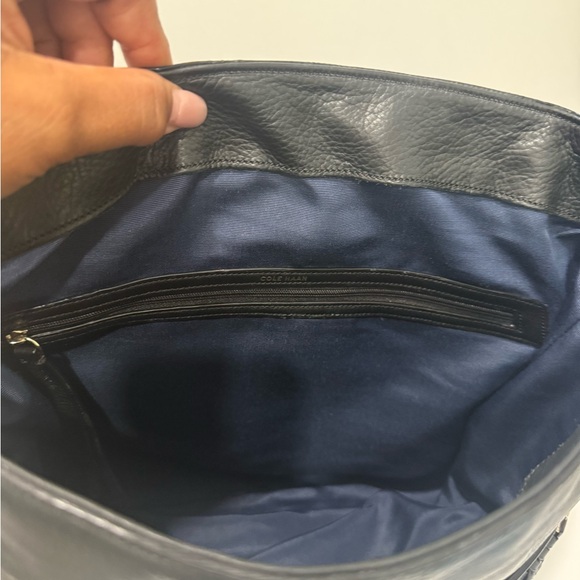 Cole Haan Felicity Palo Black Leather Backpack w/Blue Fabric Interior Woven Zip - Picture 11 of 11